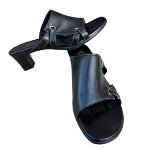 Munro American Black Leather‎ Heeled Sandals - Size 7.5W